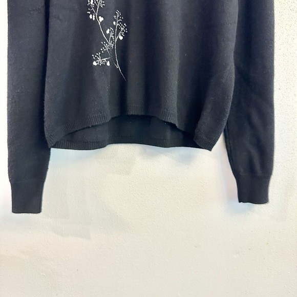 VTG 90s Black Jones New York BOHO beaded tree branch pullover wool sweater SZ XL - Picture 4 of 7